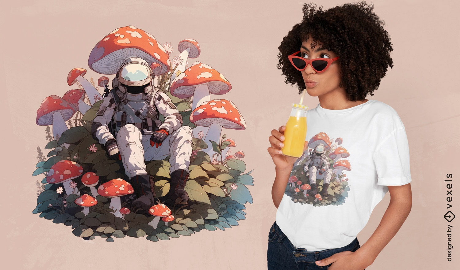 Astronaut on mushroom planet t-shirt design