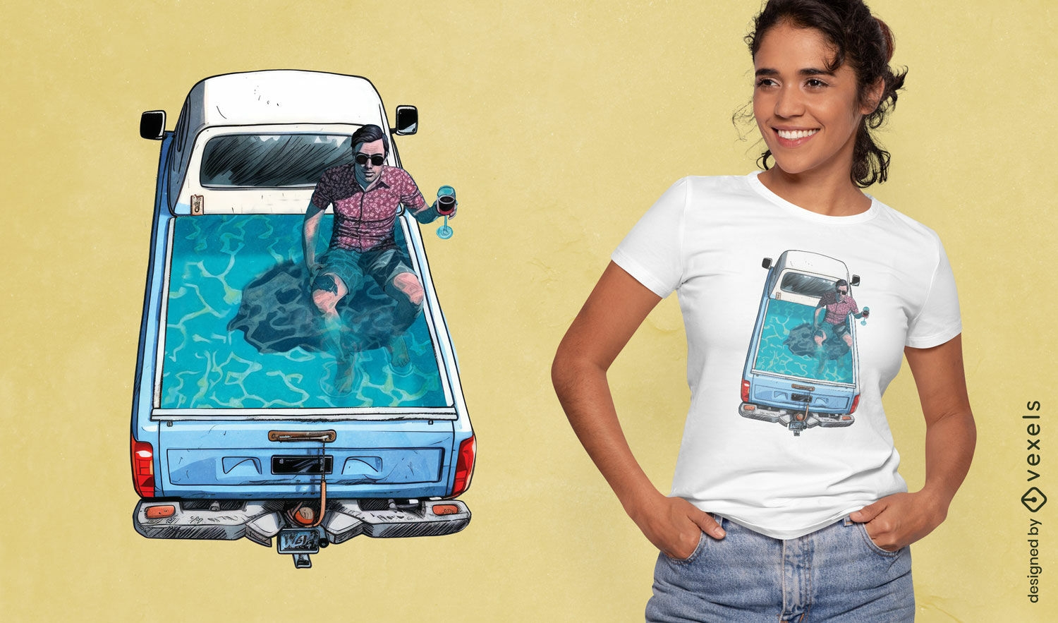 Diseño de camiseta con ilustración de camión de piscina.