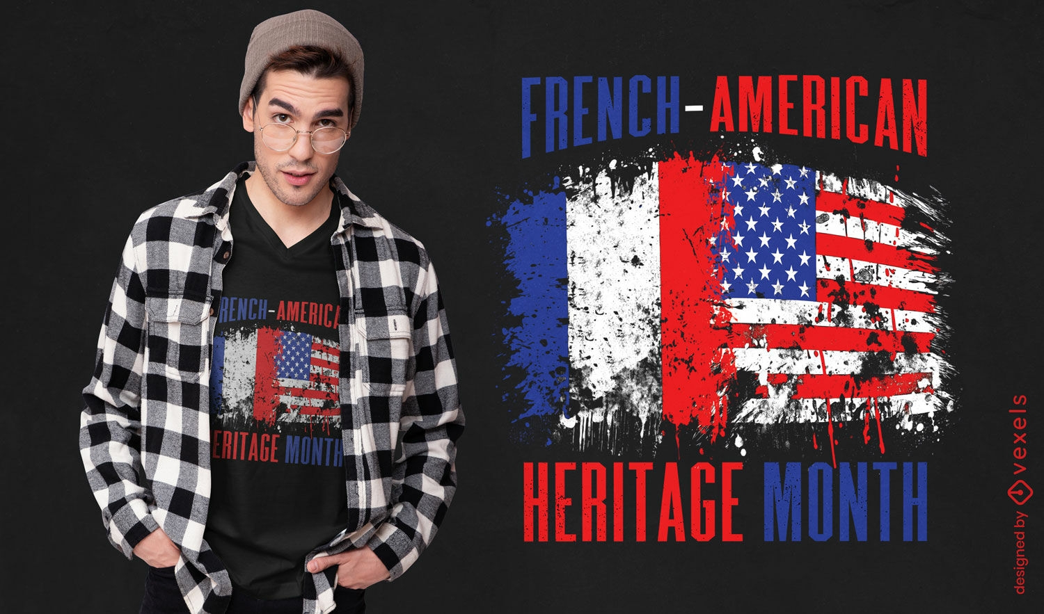 T-Shirt-Design mit Frankreich und amerikanischer Flagge
