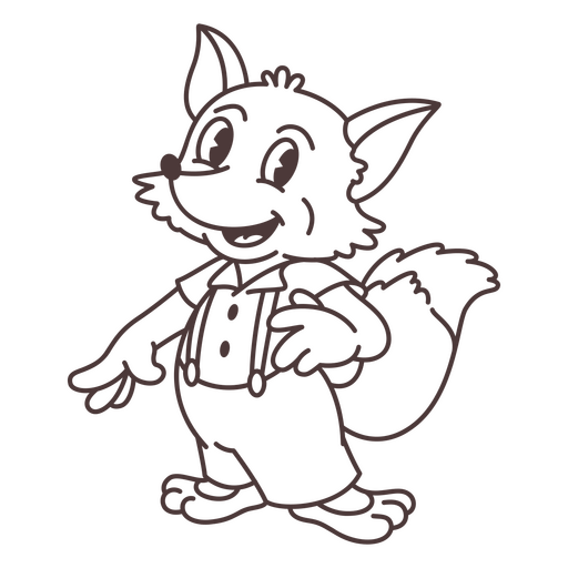 Black and white drawing of a cartoon fox PNG Design
