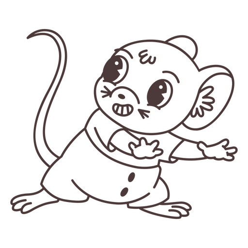 Black and white drawing of a mouse PNG Design