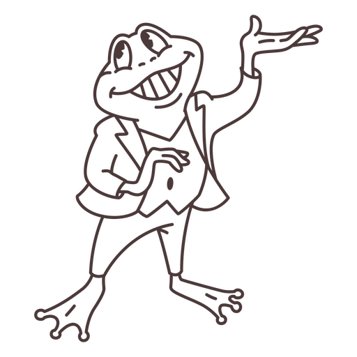 Schwarz-weiße Zeichnung eines Frosches im Anzug PNG-Design
