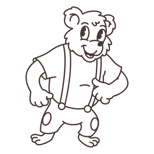 Black and white drawing of a cartoon teddy bear PNG Design