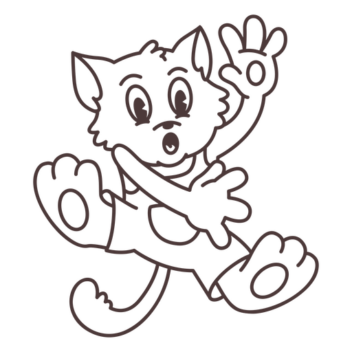 Black and white drawing of a cat jumping PNG Design