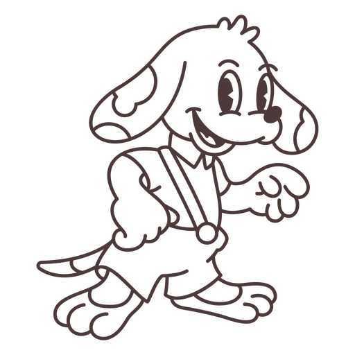 Black and white drawing of a cartoon dog PNG Design