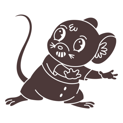 Black and white drawing of a cartoon mouse PNG Design