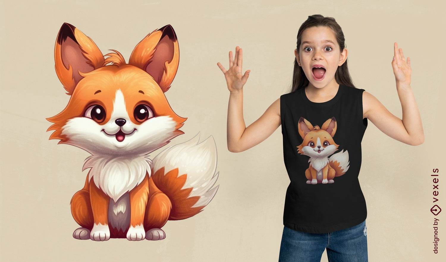 Design fofo de camiseta com personagem raposa