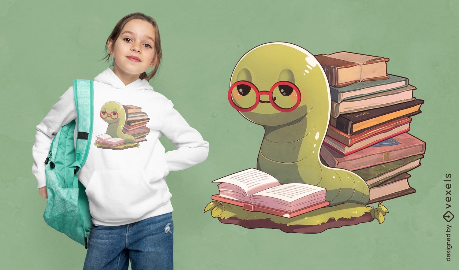 Bücherwurm mit Brillen-T-Shirt-Design
