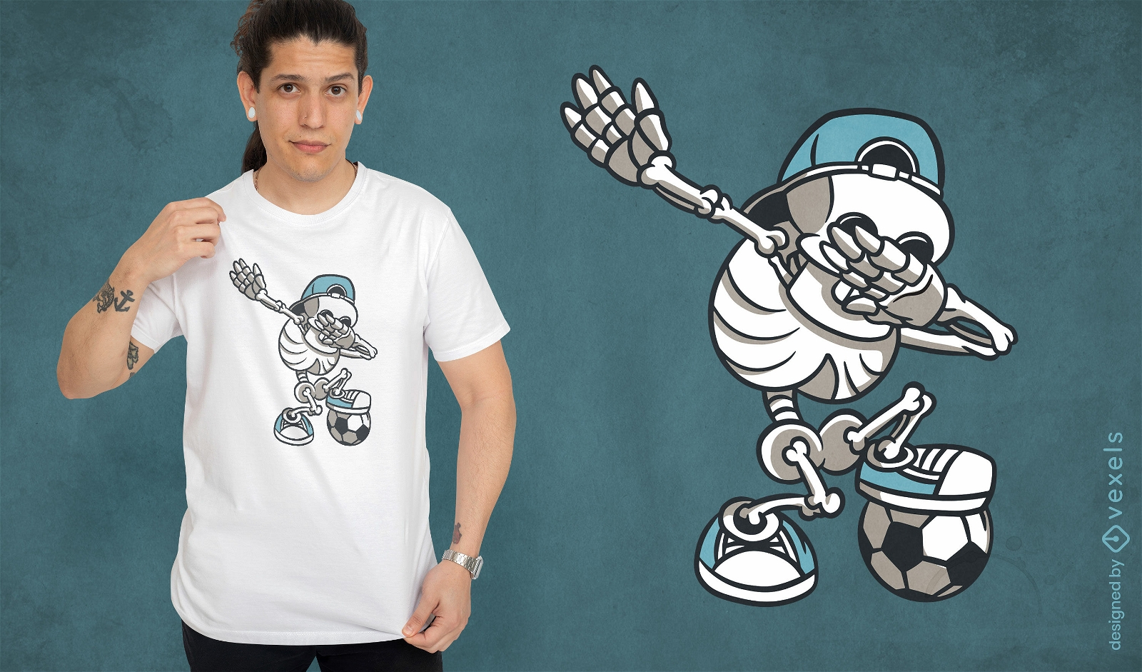 Design de camiseta com esqueleto de jogador de futebol