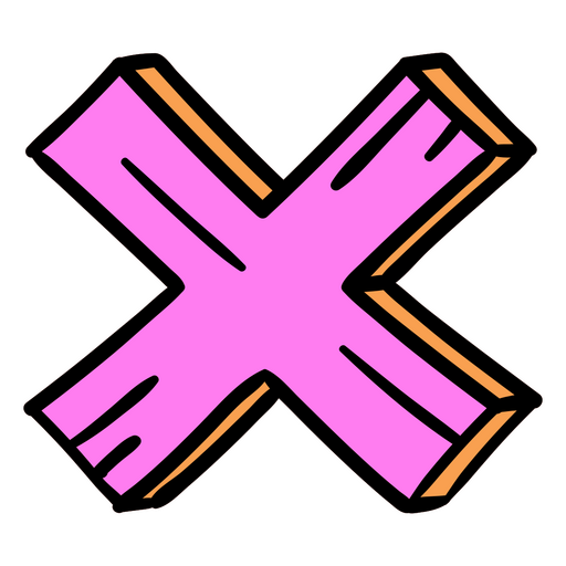 Design divertido em forma de X rosa com detalhes delineados Desenho PNG