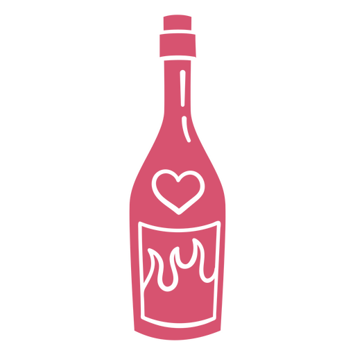 Botella de vino con un corazón. Diseño PNG