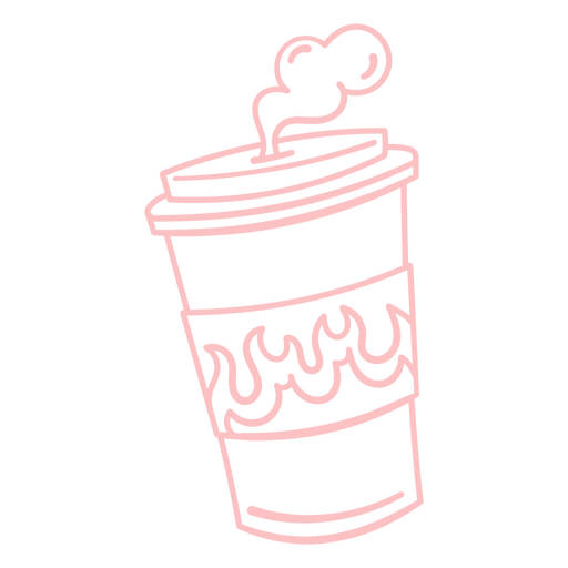 Taza de café con humo en rosa claro. Diseño PNG