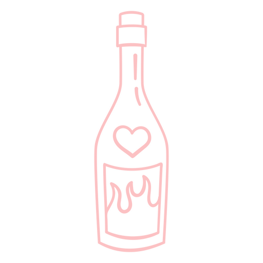 Botella de champagne con corazón y fuego. Diseño PNG