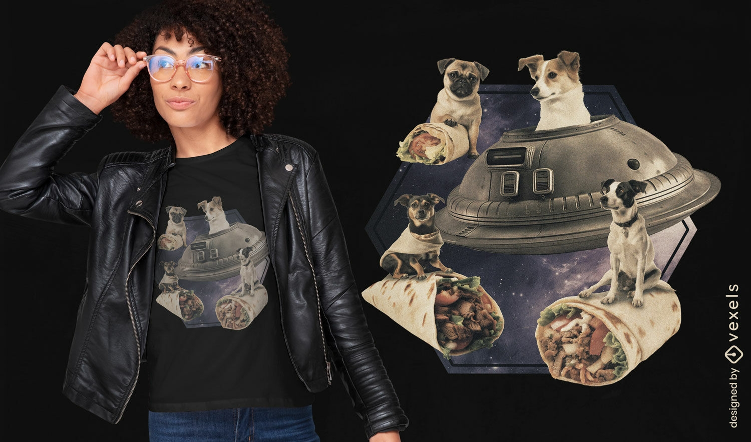 Hunde im Weltraum-Collagen-T-Shirt-Design