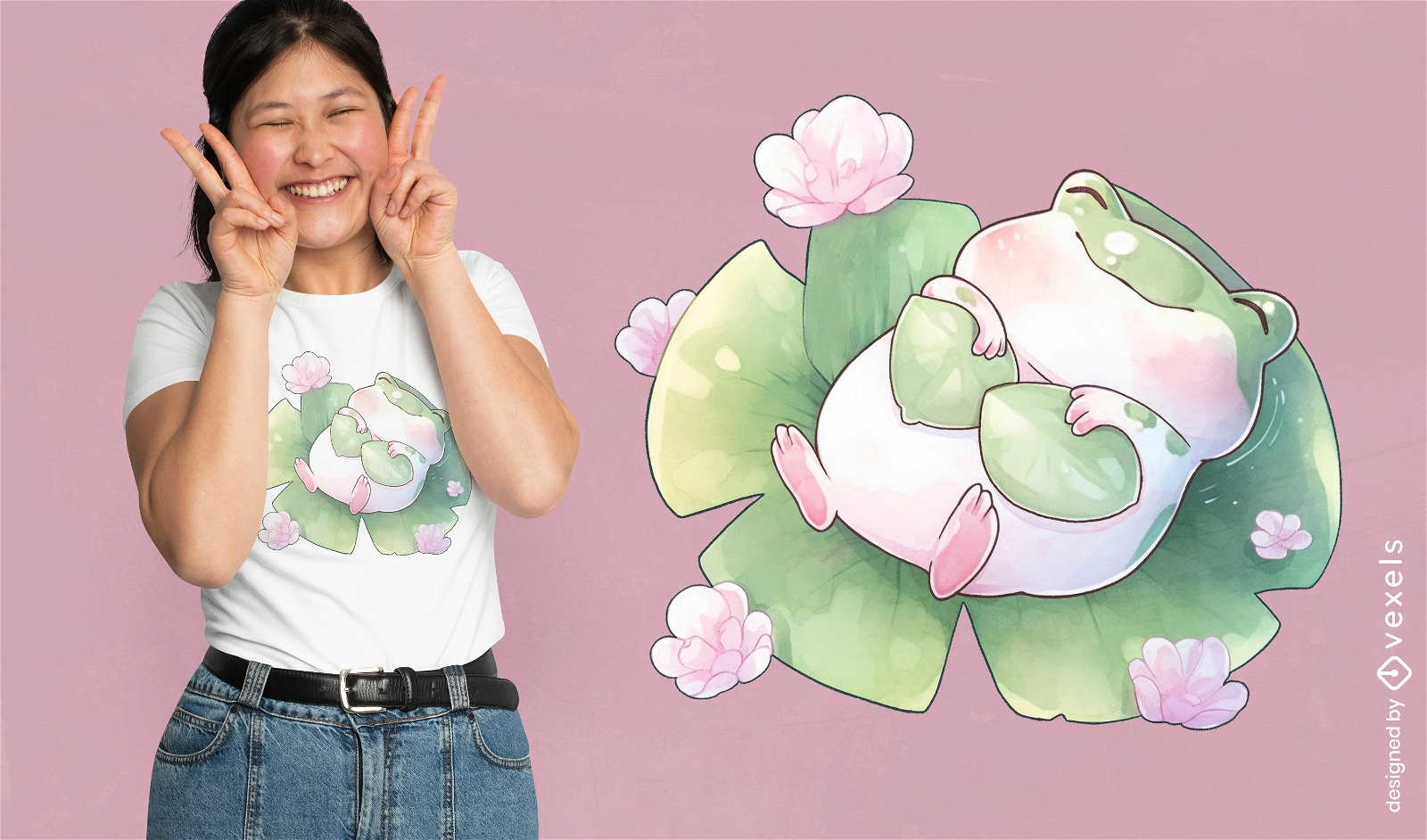 Sleeping Frog Lily Pad T-shirt Design PSD Editable Template
