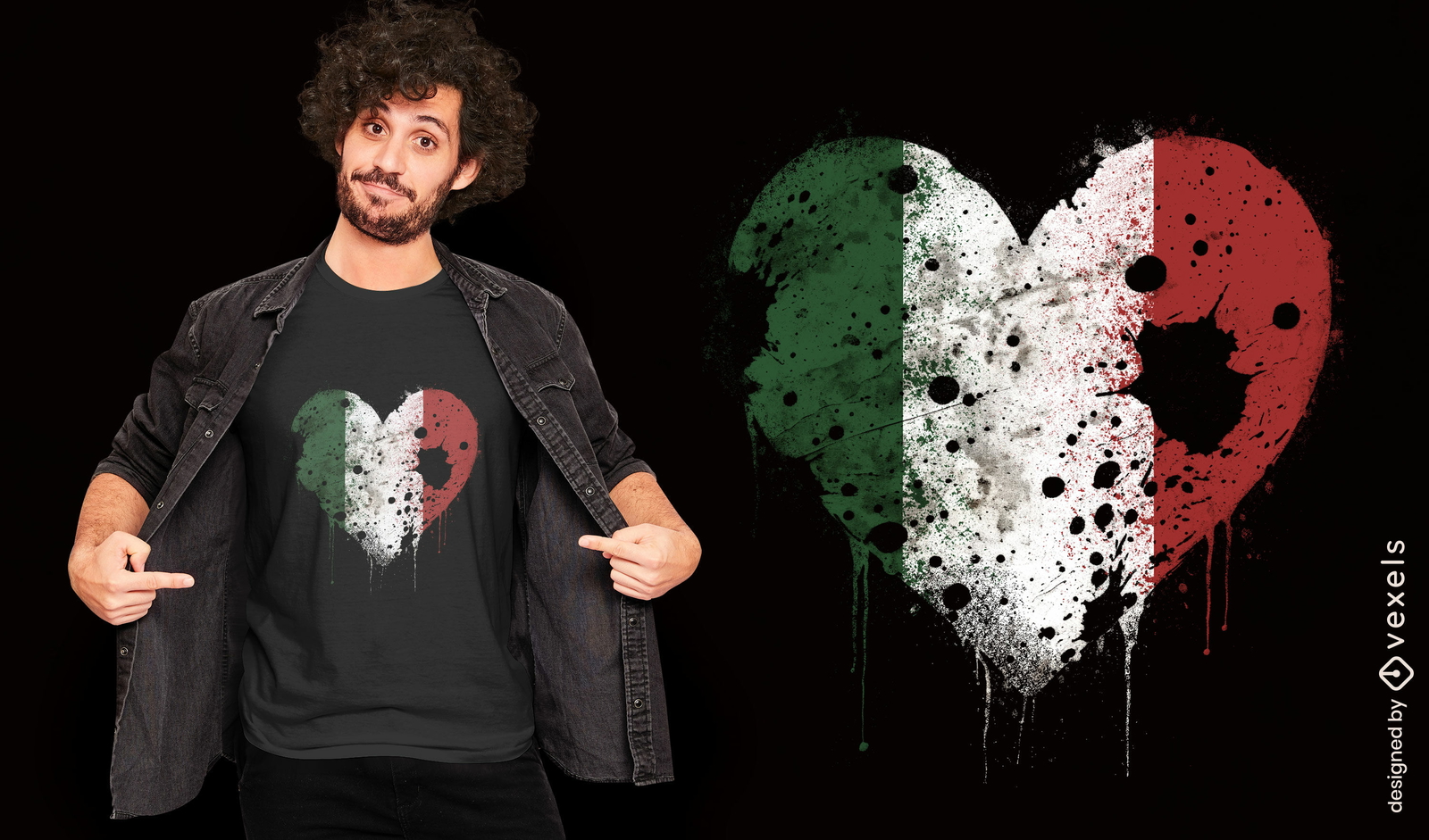 Design de camiseta com cora??o com bandeira italiana