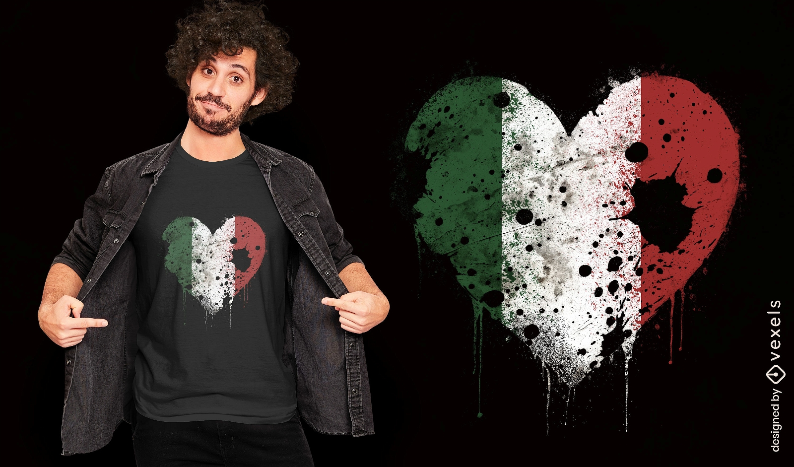 Diseño de camiseta de corazón de bandera italiana.