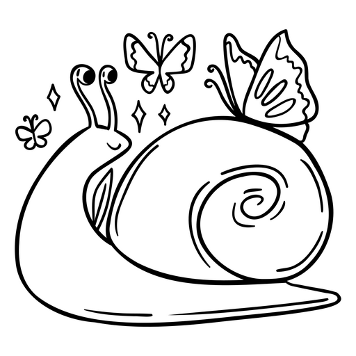 Desenho de arte em linha de caracol e borboleta fofo Desenho PNG