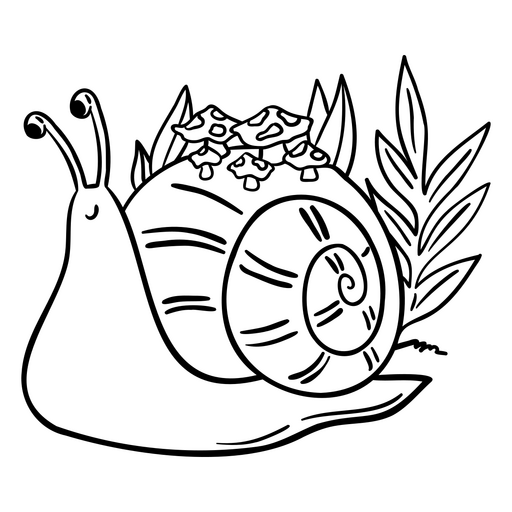 Ilustração divertida de caracol com cogumelos e folhagens Desenho PNG