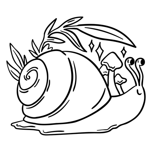 Ilustração divertida de caracol com cogumelos e folhas Desenho PNG