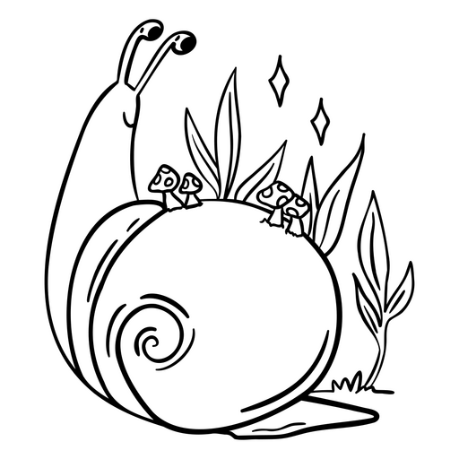 Ilustração encantadora de caracol e cogumelos Desenho PNG