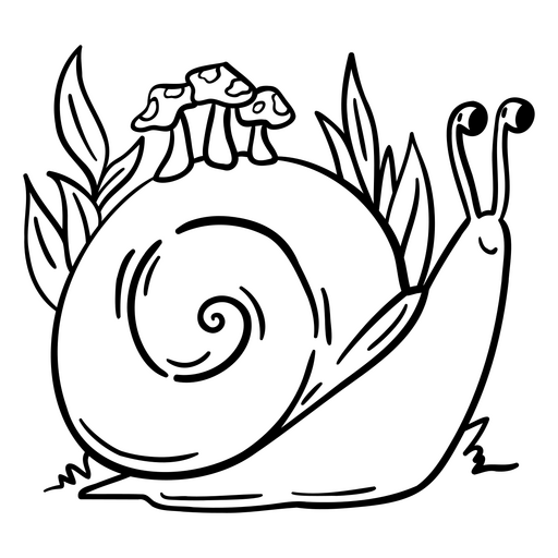 Design fofo de caracol com cogumelos e elementos de folhagem para design de camiseta Desenho PNG