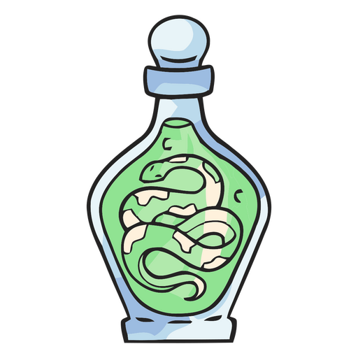 Botella verde con una serpiente dentro. Diseño PNG
