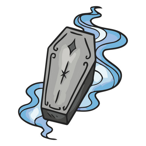 Cartoon image of a coffin with smoke coming out of it PNG Design