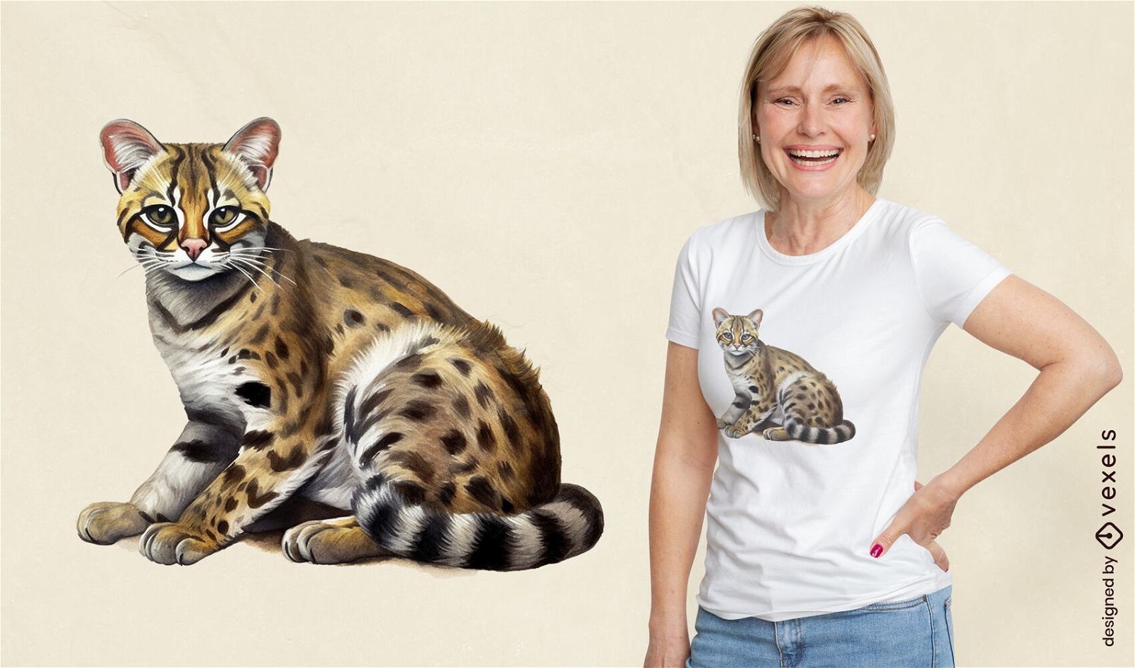 Diseño de camiseta de gato tigrillo silvestre.