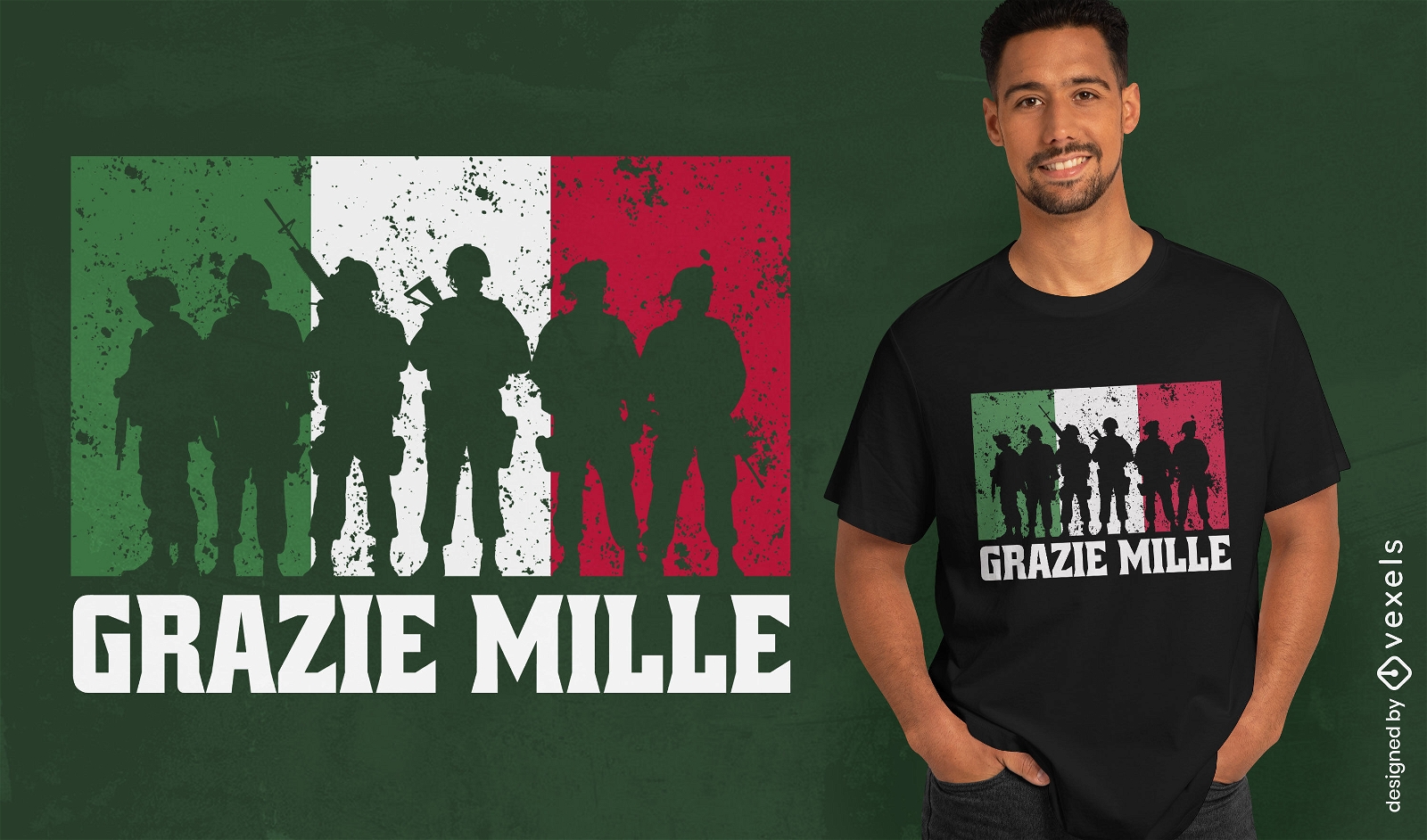 Soldados italianos y diseño de camiseta de bandera.