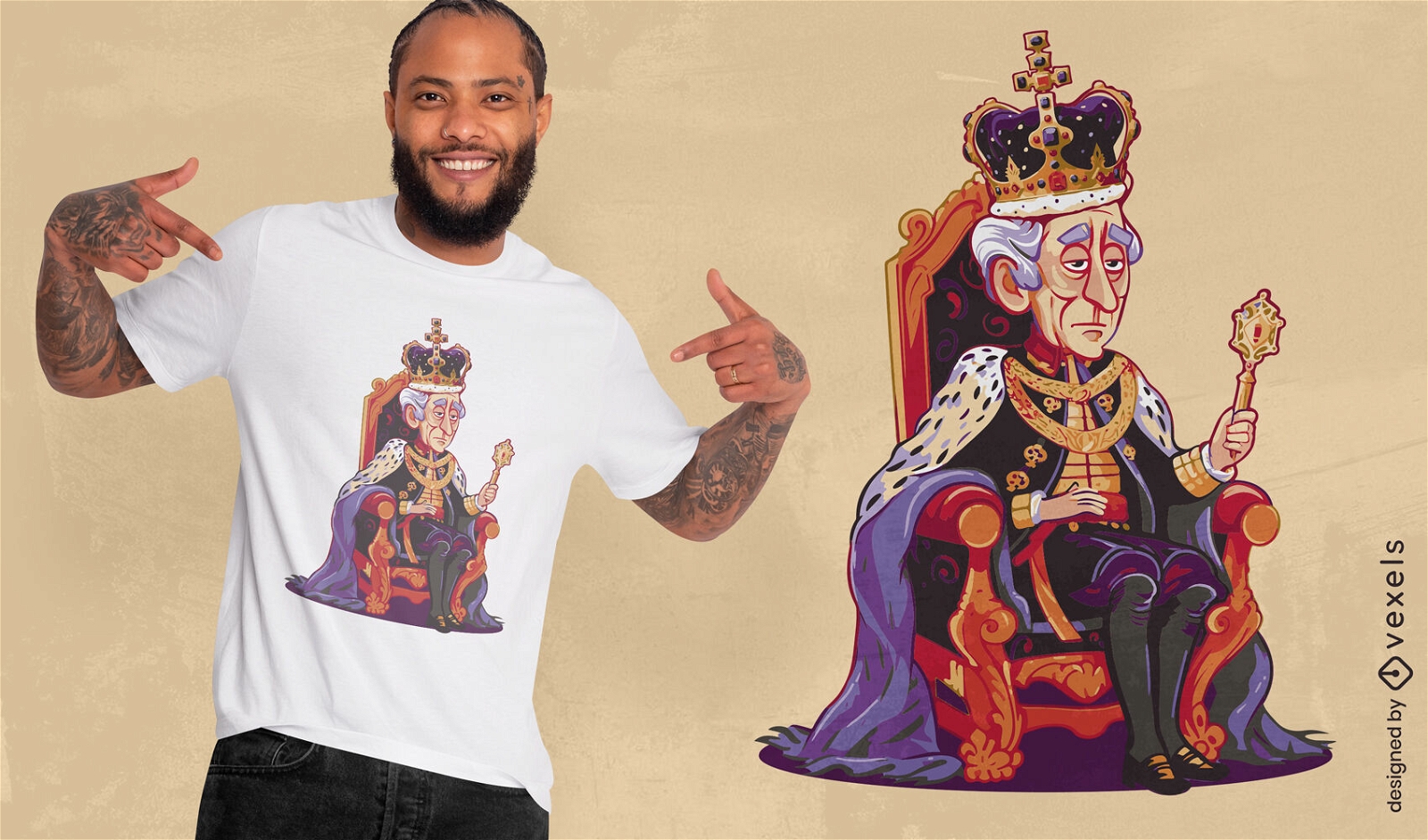 Diseño de camiseta de dibujos animados del rey de inglaterra.