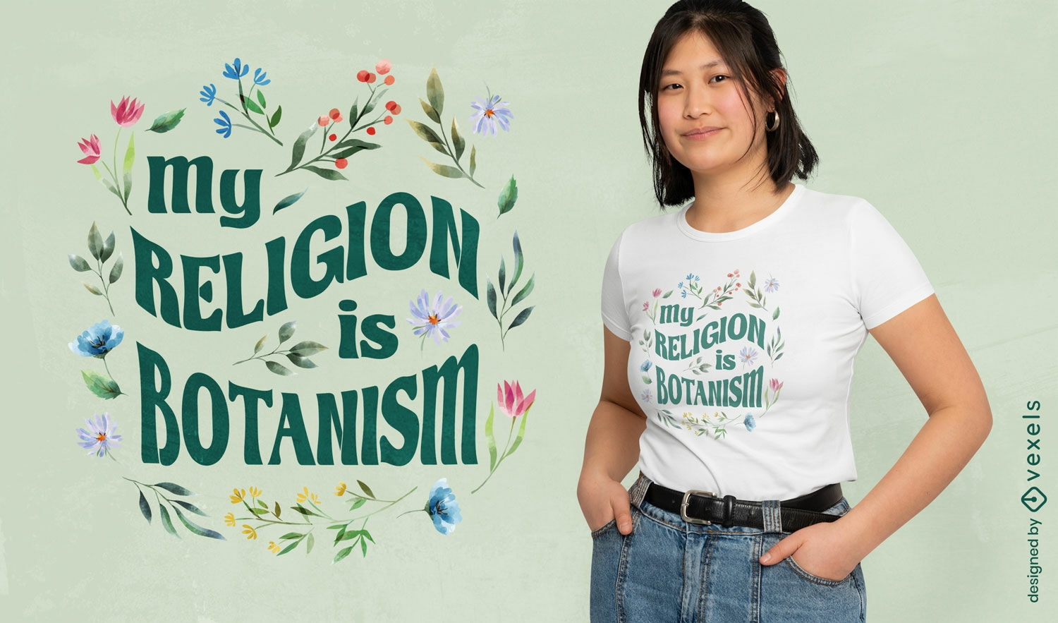 Design fofo de camisetas com flores e plantas