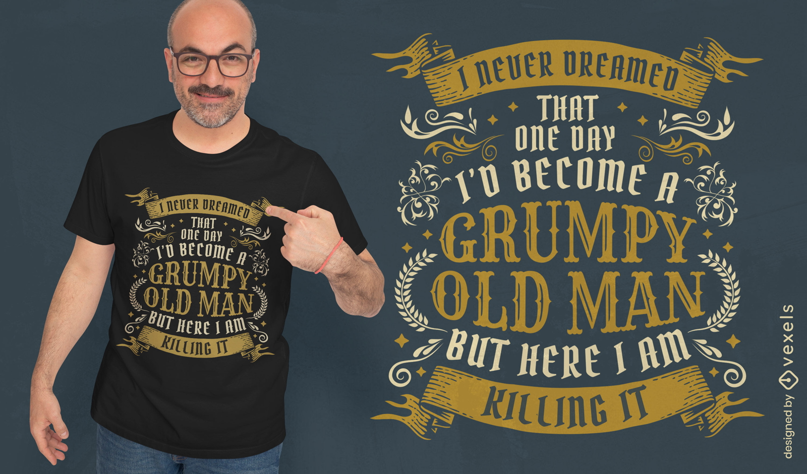 Vintages mürrisches altes Mann-T-Shirt-Design mit Schriftzug
