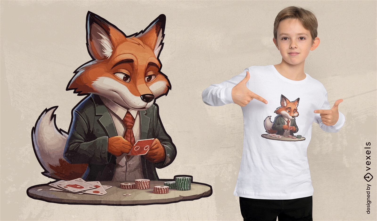 Fox animal playing cards t-shirt design