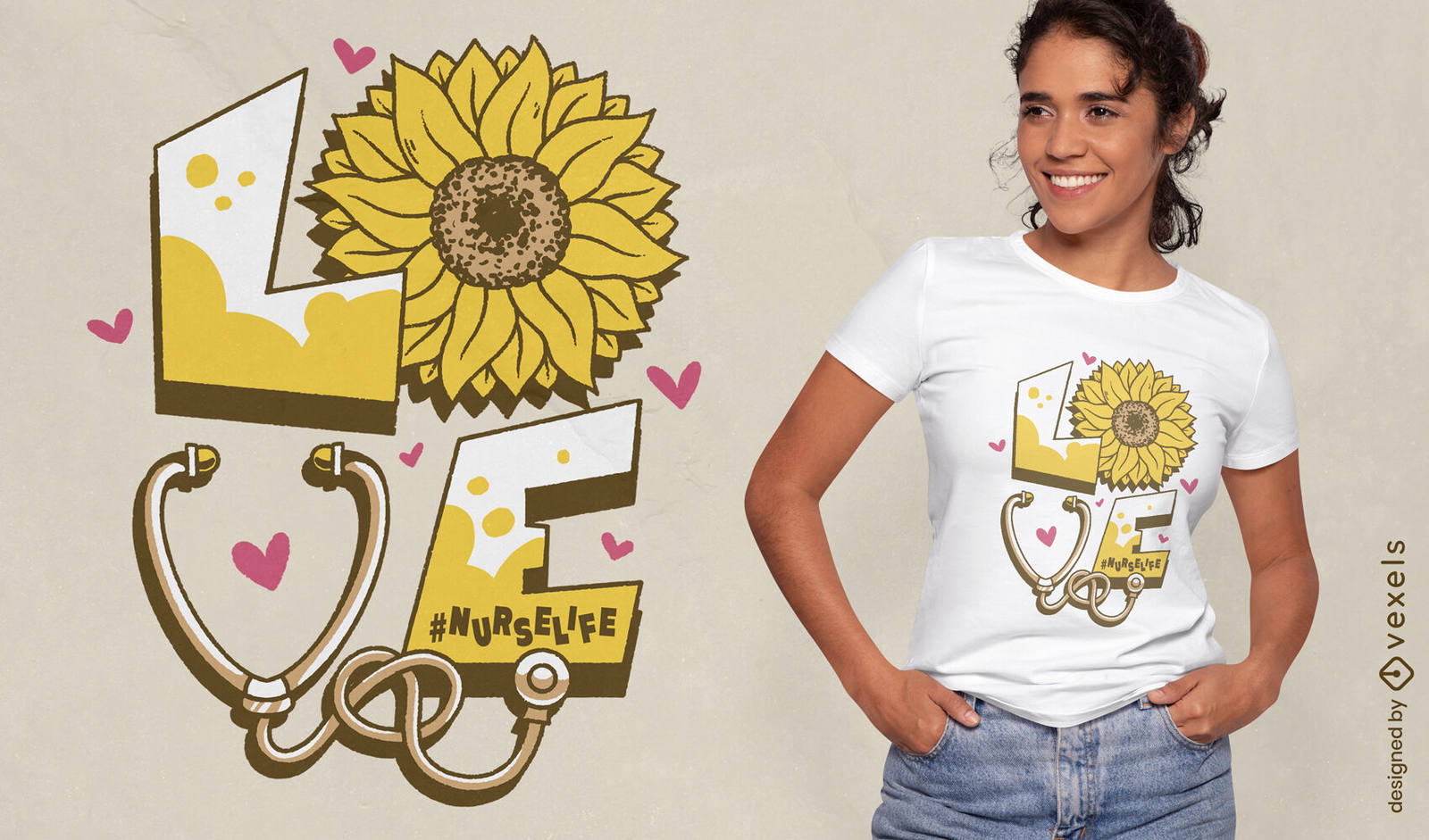 Diseño de camiseta con cita de amor de girasol.