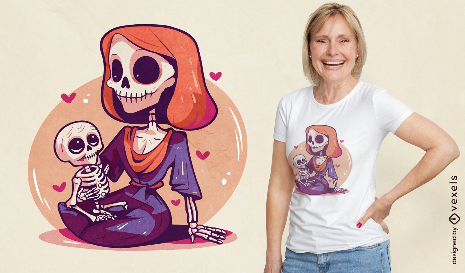 Diseño de camiseta de esqueleto de madre y bebé.