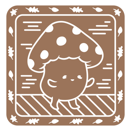 Brown sticker with a mushroom on it PNG Design