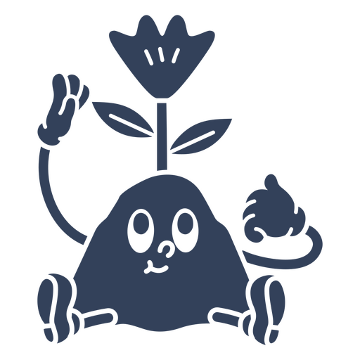 Personagem de desenho animado com uma flor na cabeça Desenho PNG