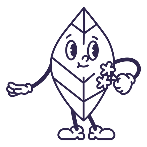 Cartoon leaf character holding a flower PNG Design