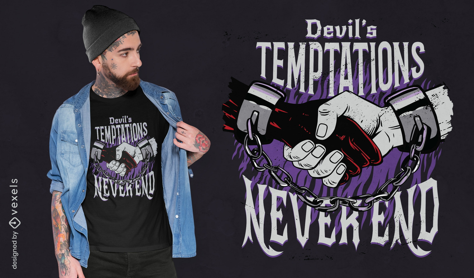 Aperto de mão com design de camiseta demoníaca