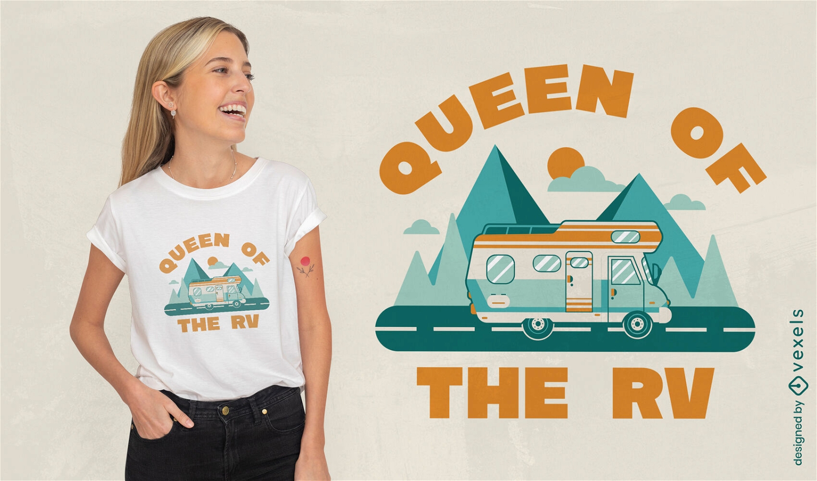 Design de camiseta para trailer dirigindo pela natureza