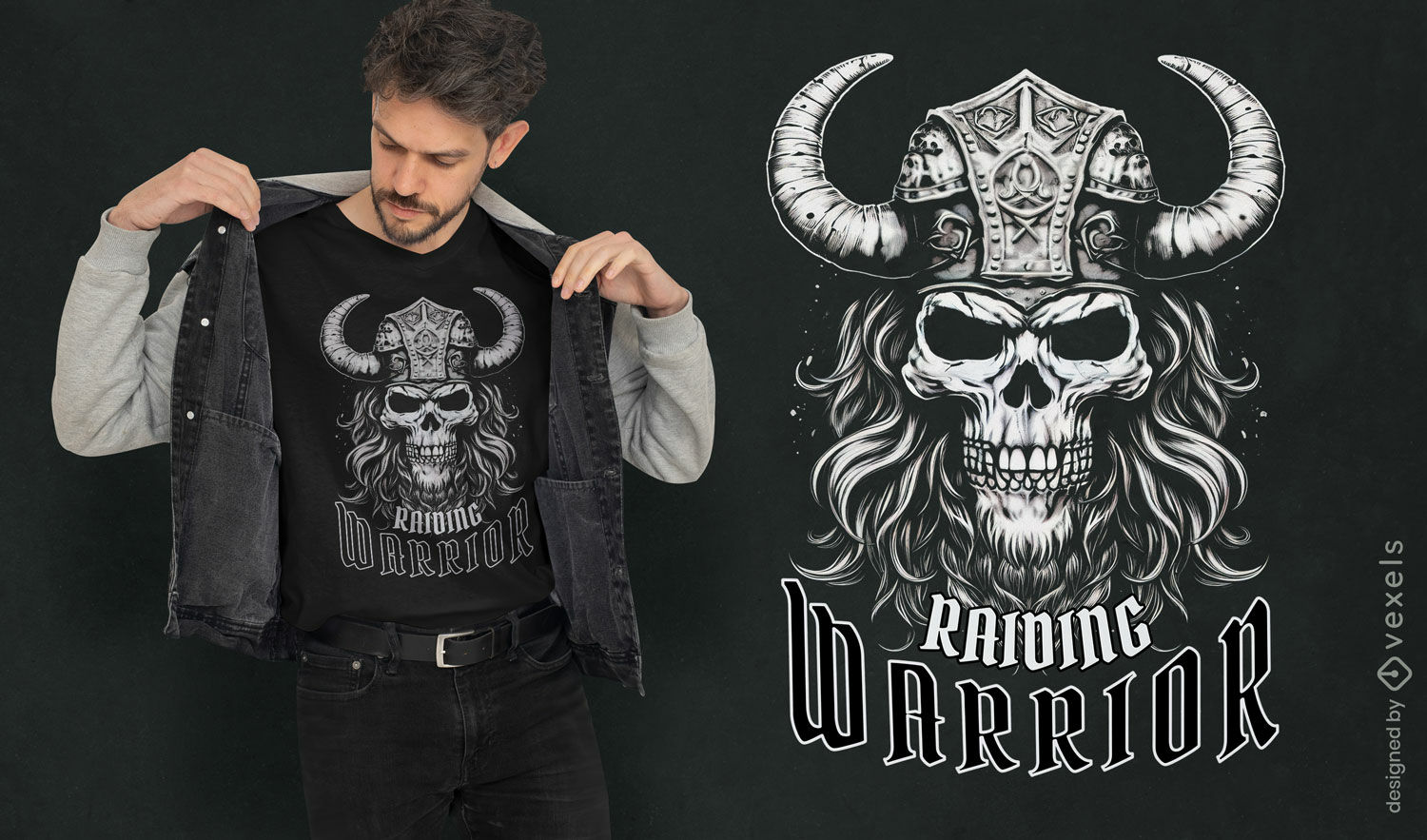 Diseño de camiseta de calavera de guerrero vikingo