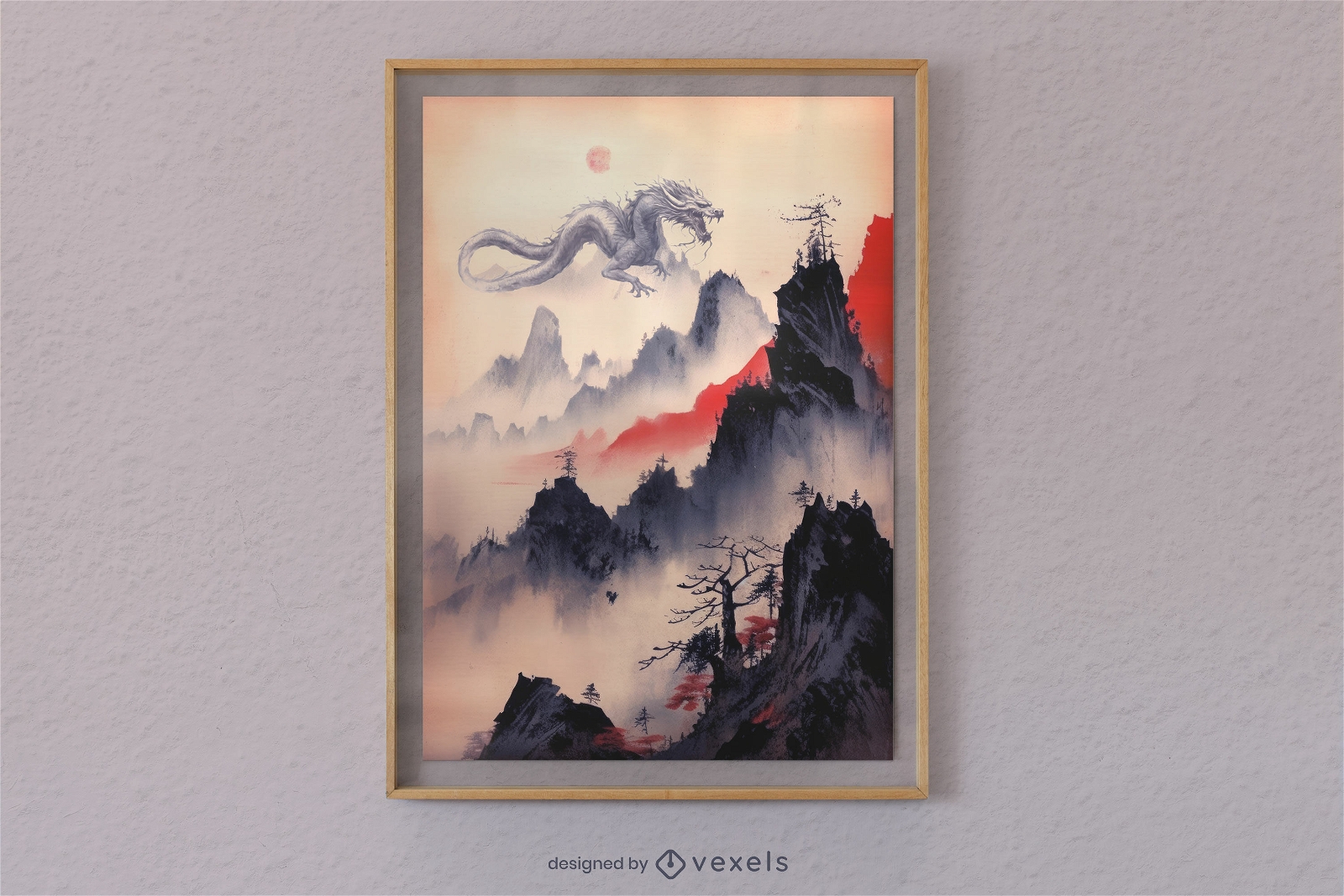 Traditional Japanese dragon poster design