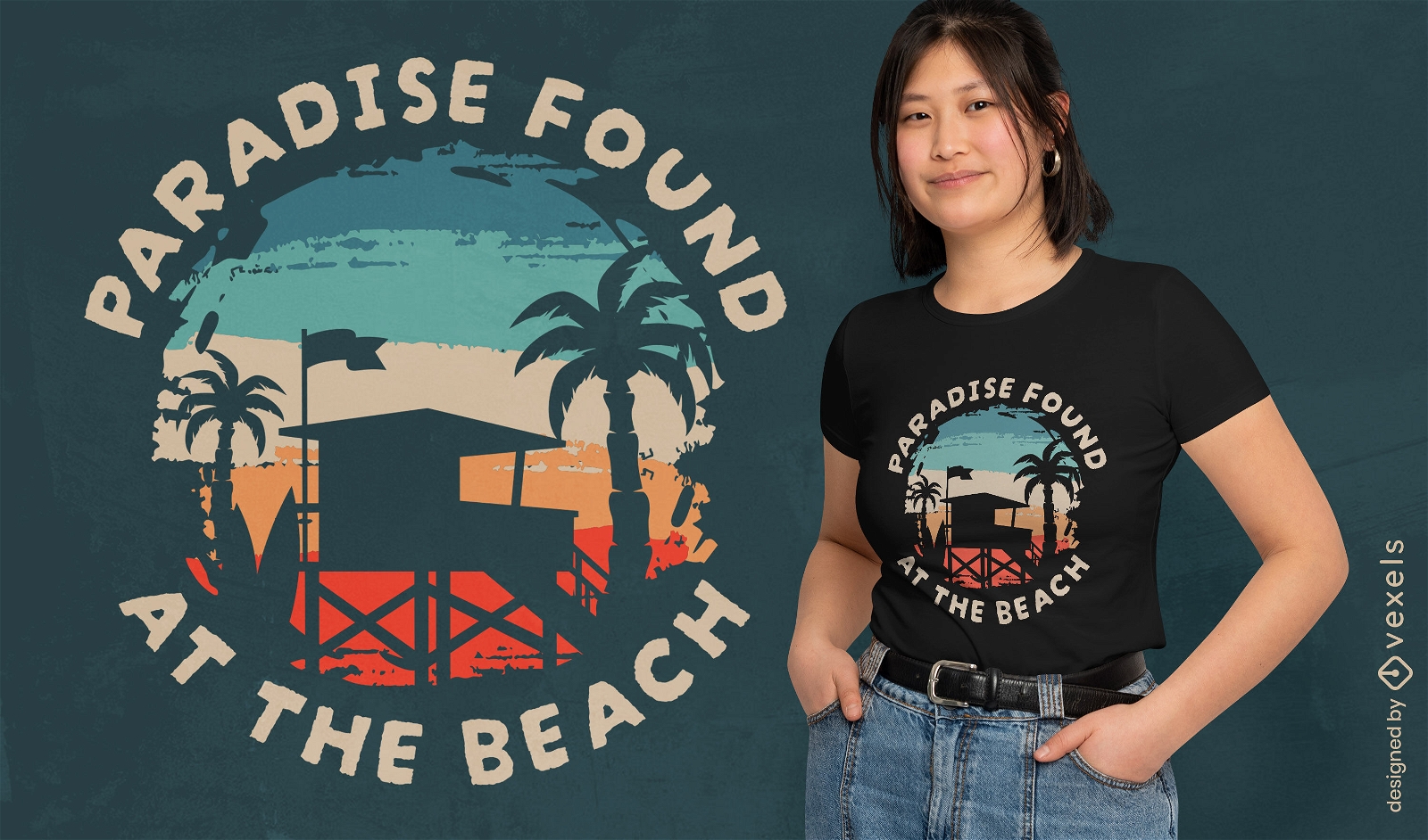 Design de camiseta retrô por do sol de casa de praia