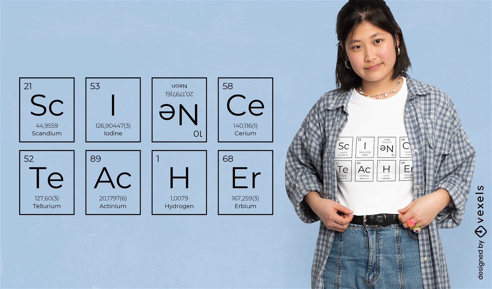 Diseño de camiseta de tabla periódica de ciencia.