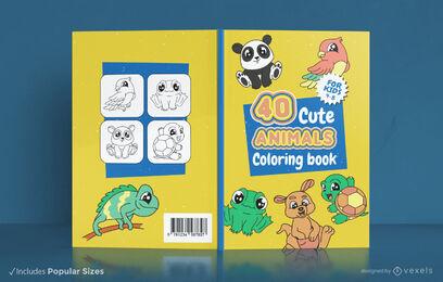 Cute Baby Animals Coloring Book Cover Design PSD Editable Template