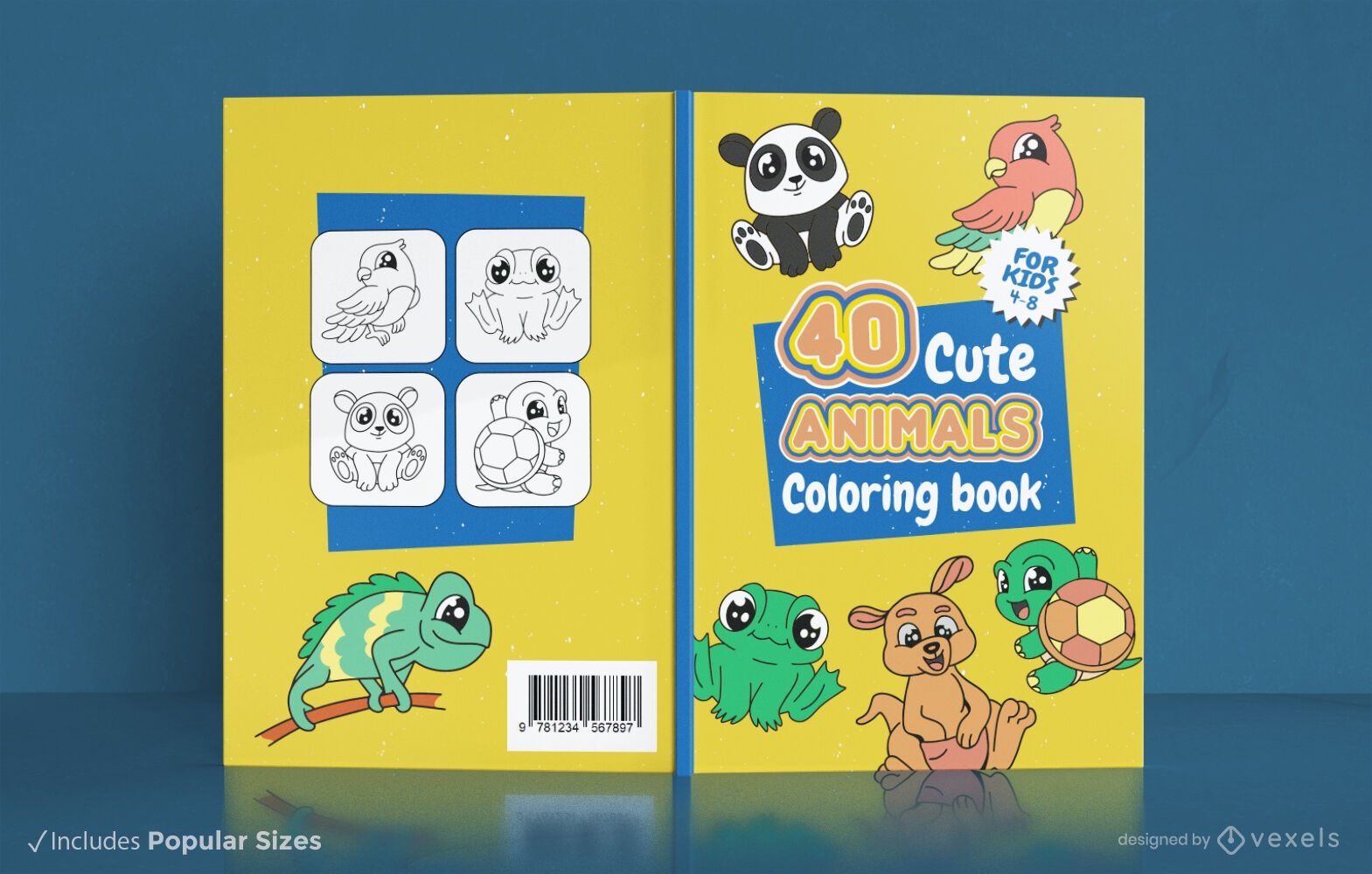 Design de capa de livro para colorir de animais fofos