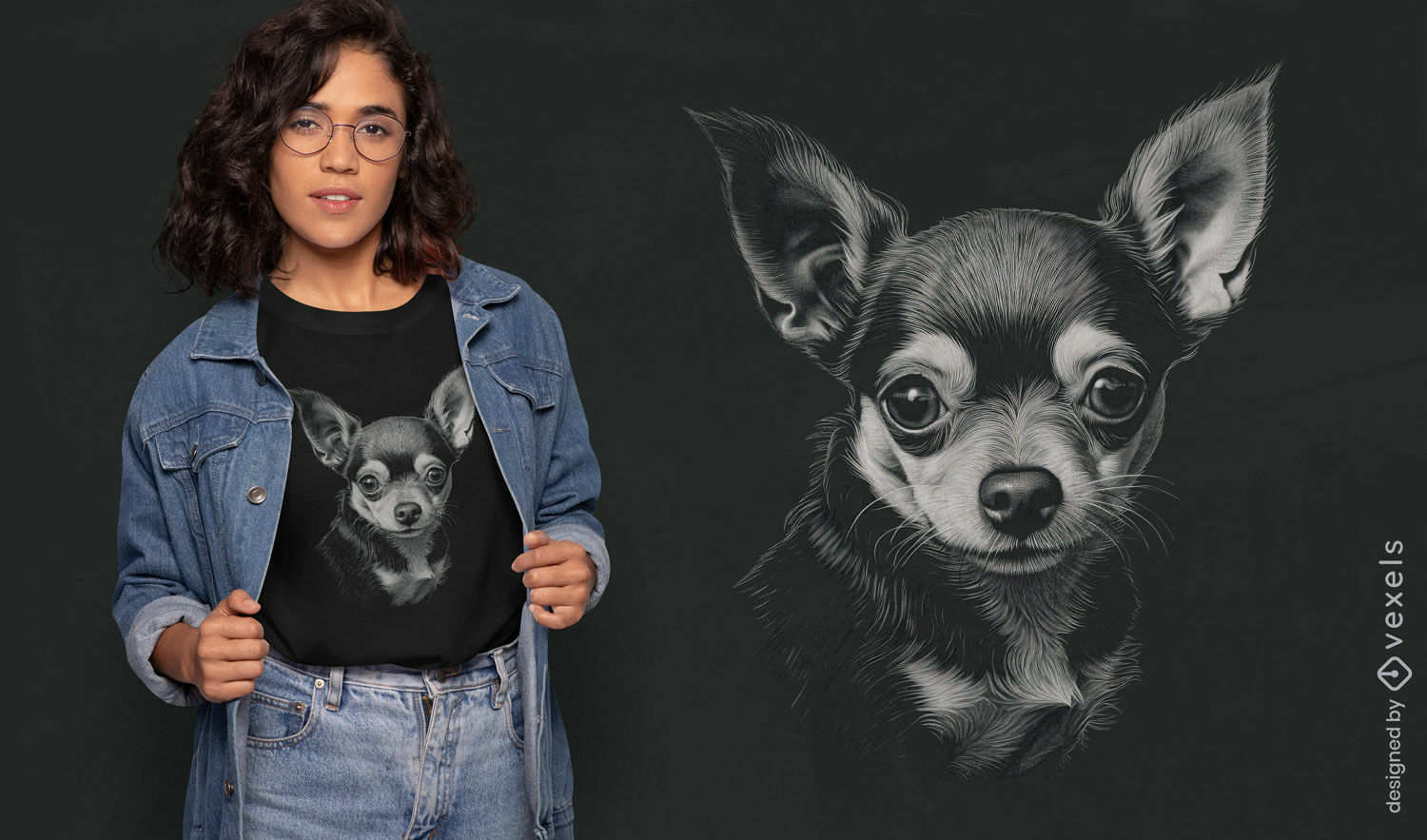 Diseño de camiseta con dibujo de chihuahua.