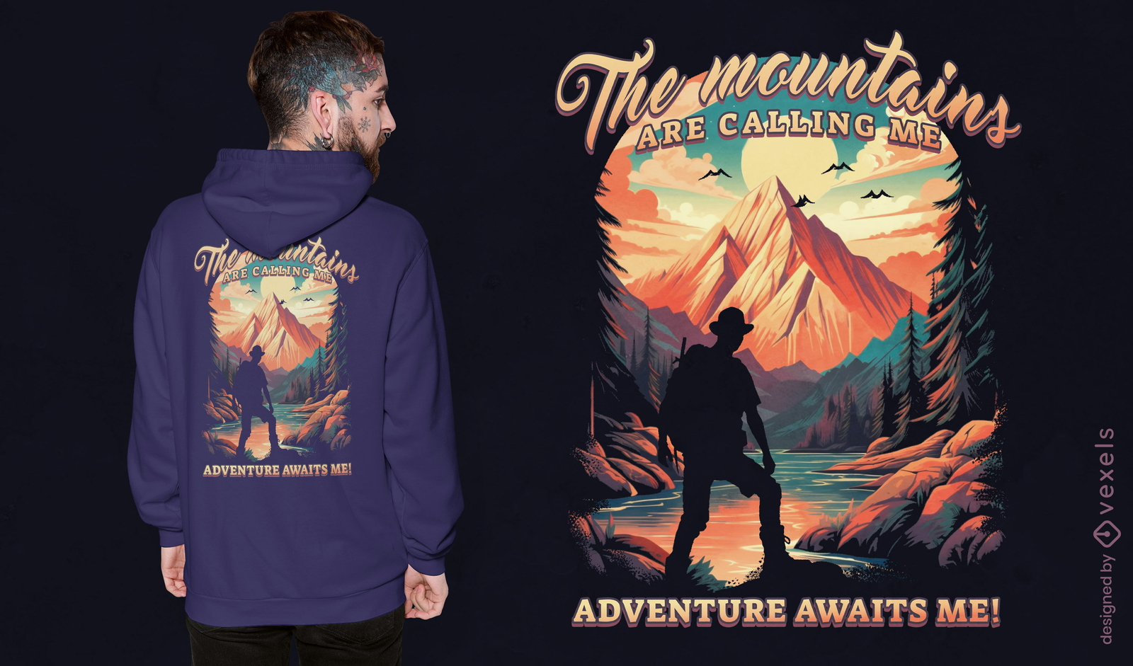 Design de camiseta com citação de aventura nas montanhas