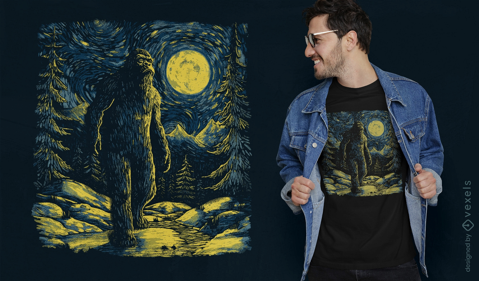 Starry night Big Foot t-shirt design
